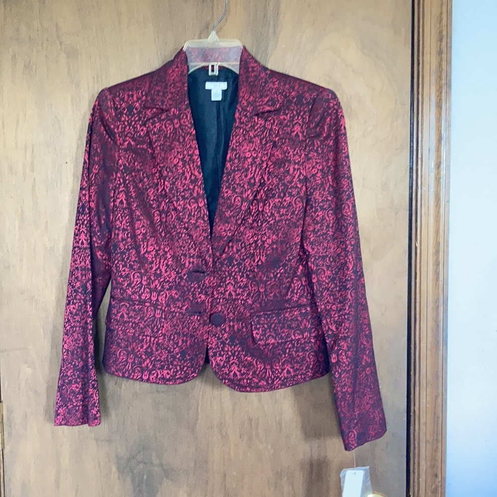 Last Chance NWT VINTAGE red & black print with shimmer blazer - Picture 16 of 16